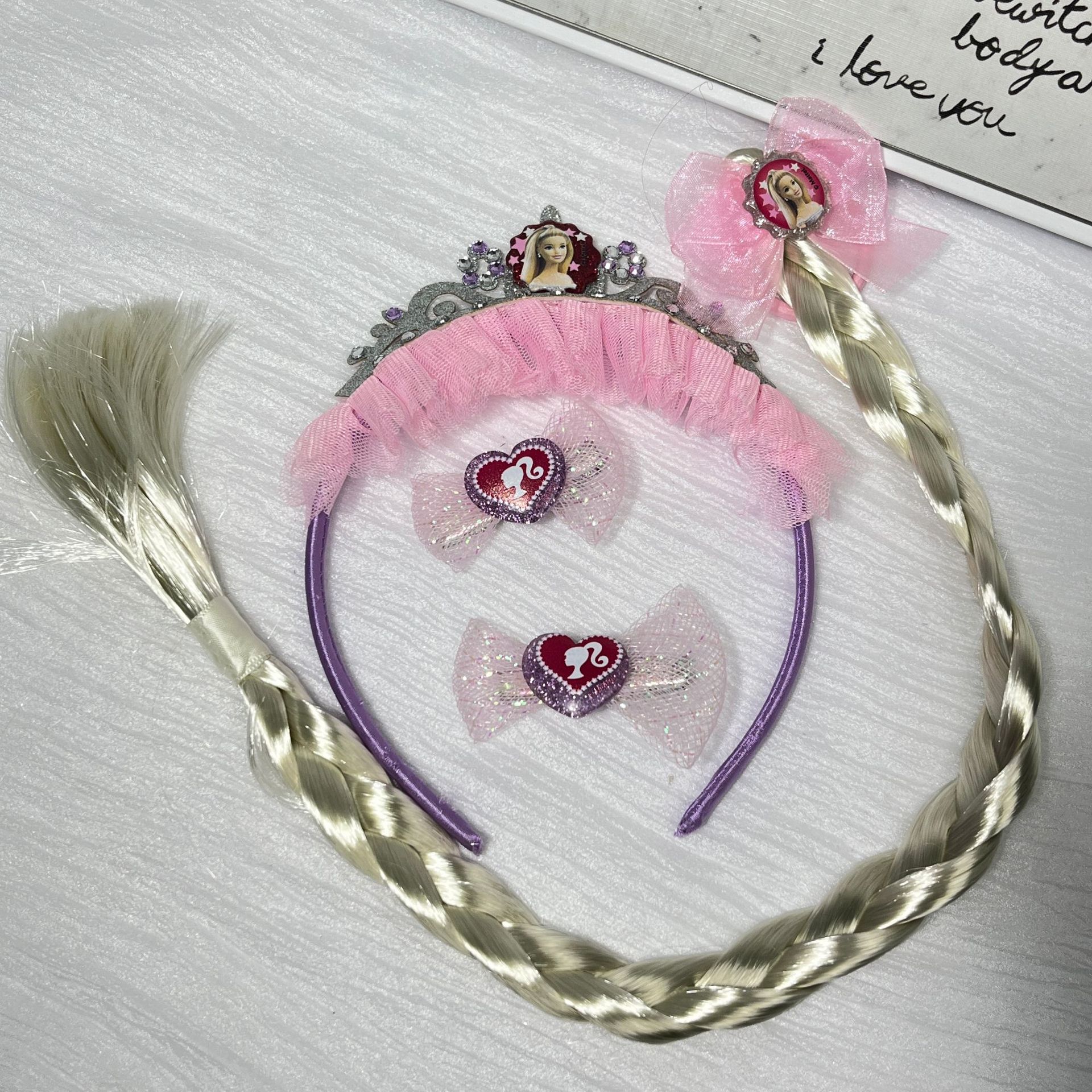 Princesa pareja peluca infantil princesa roljuegos de cabello bandas accesorios de ropa para niñas peluca trenzada corona