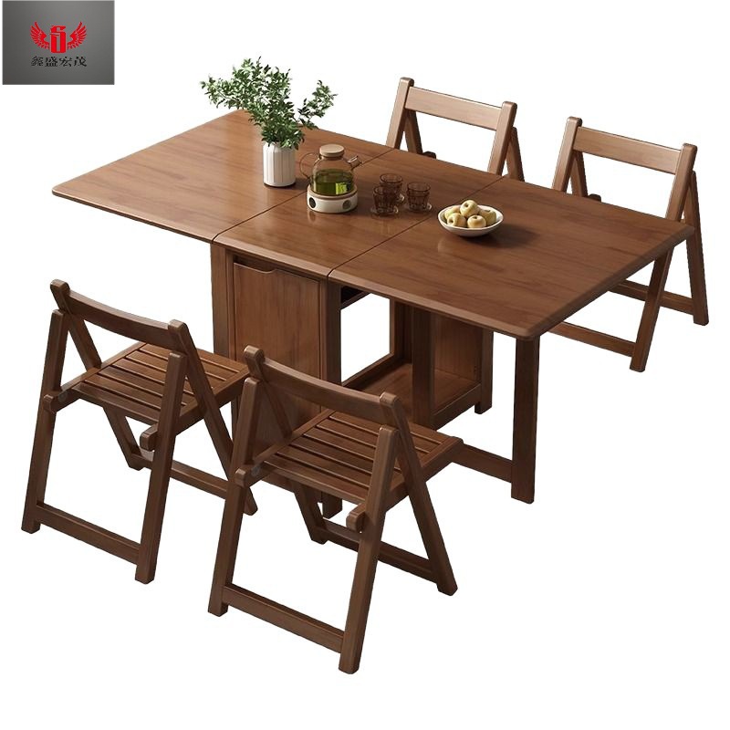 Mesa de comedor plegable de madera sólida, mesa de comedor rectangular simple, mesa de comedor retráctil y silla, mesa plegable moderna