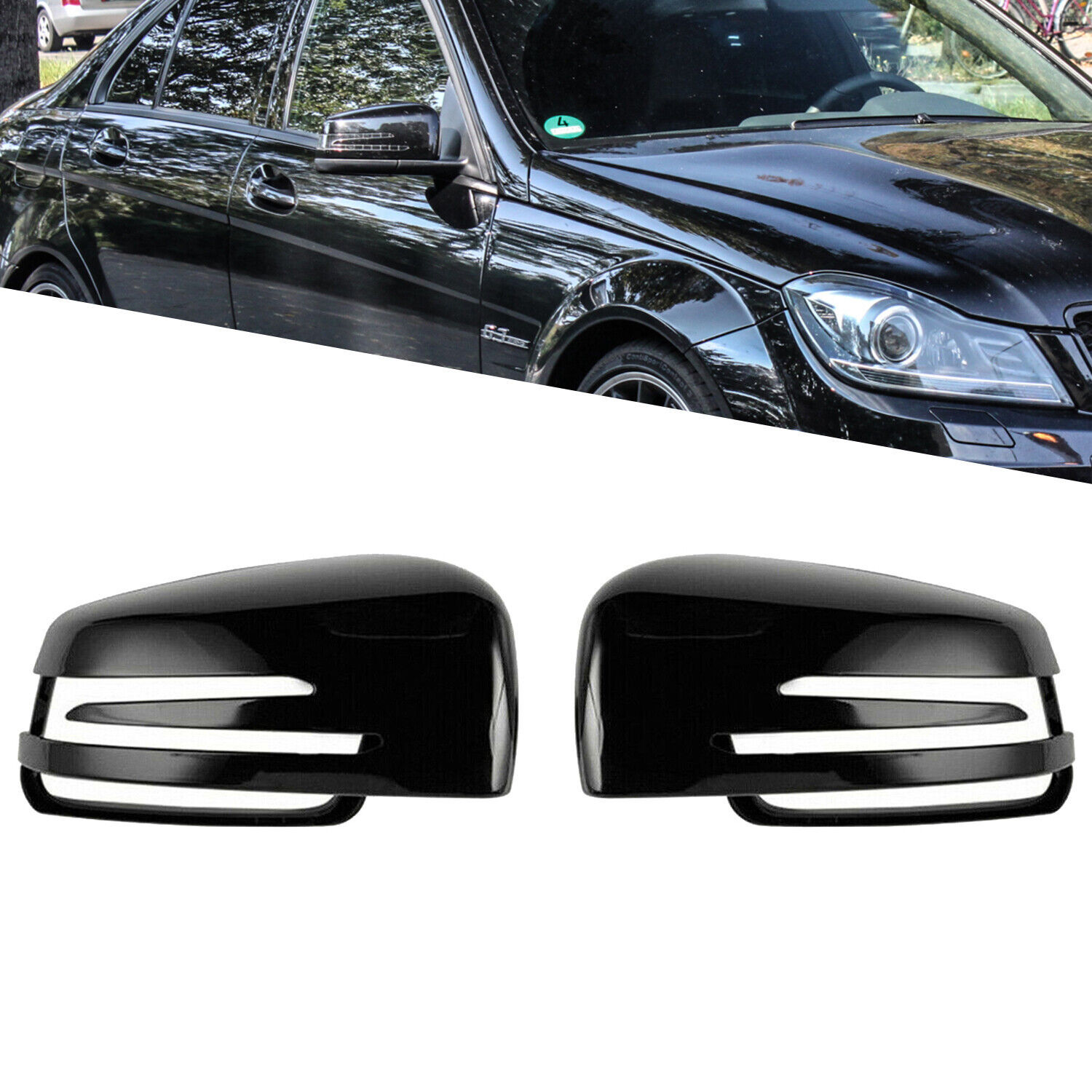 适用奔驰C级E级S级W204W212亮黑色白色倒车镜后视镜外壳镜壳外盖