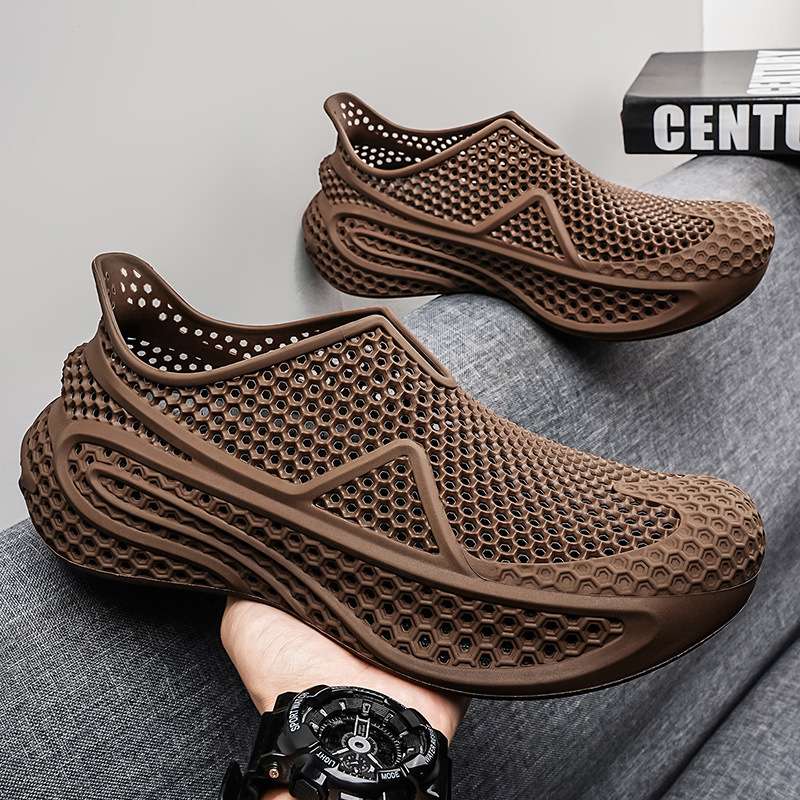 Impresión 3D agujero zapatos pareja 2026 nuevo verano transpirable desgaste de fondo grueso pedazo sensación sandálias de playa para nadar