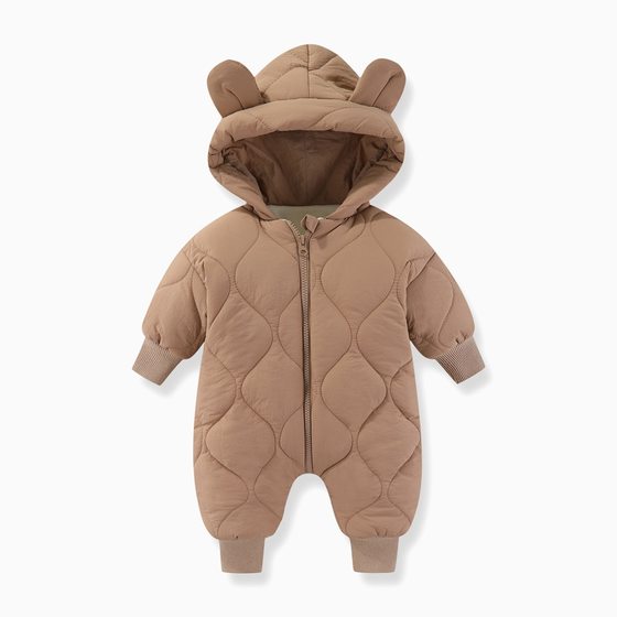 Autumn and winter newborn baby jumpsuit fleece-lined thickened baby winter cotton-padded jacket cotton-padded jacket going out clothes holding clothes