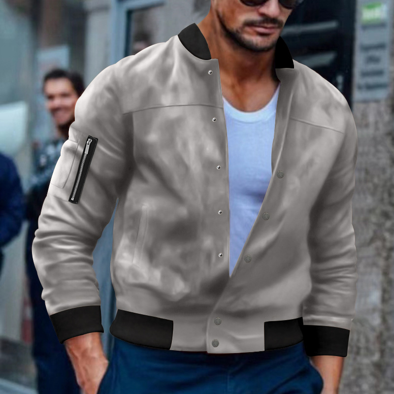 2023 chaqueta de hombre transfronteriza Otoño e Invierno chaqueta de gamuza europea y americana collar de pie Chaqueta de punto de un solo pecho chaqueta casual hombres