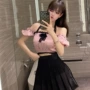 夏季蕾丝挂脖短袖上衣