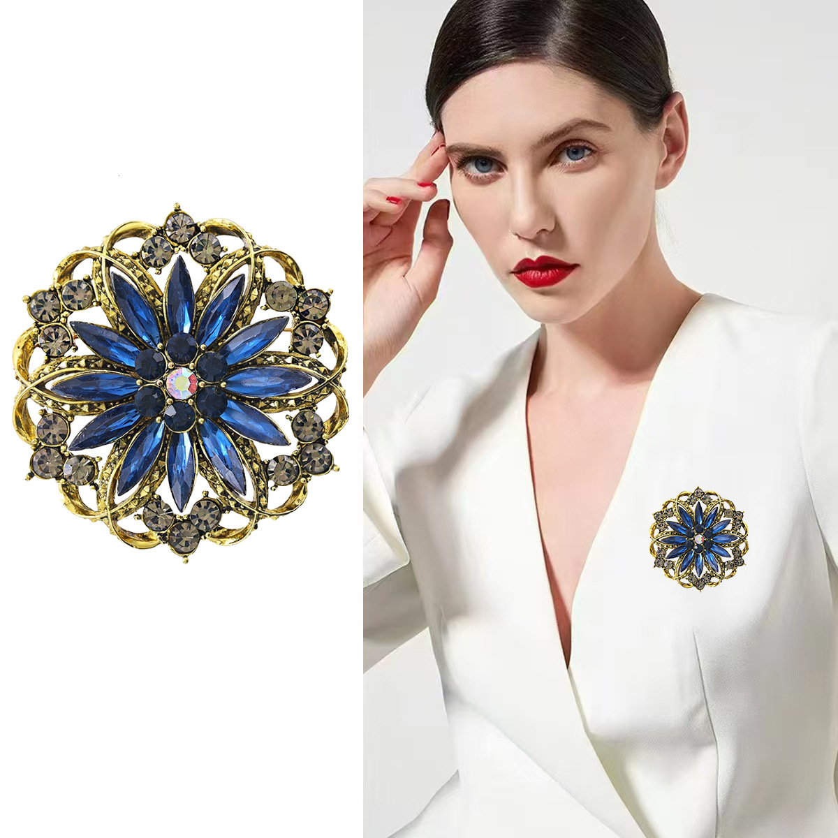 Retro fashionable sophisticated brooch solar-powered