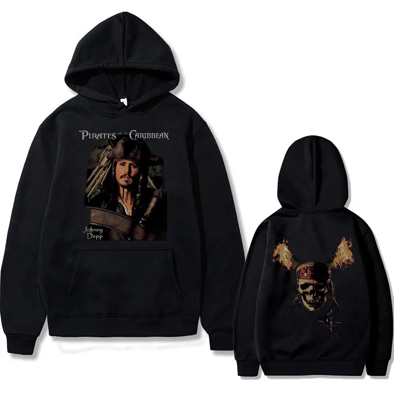 Vintage Pirates of the Caribbean Skull Print Hoodie Johnny Depp Graphic Hoodie Men's and Women's Casual Wide