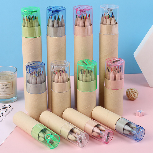 Kraft paper barrel colored pencils, logs, color lead, children's painting supplies, coloring graffiti pens, primary school students 'stationery
