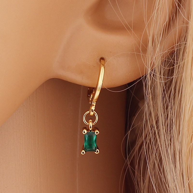 Retro Square Copper Gold Plated Inlay Zircon Drop Earrings 1 Pair