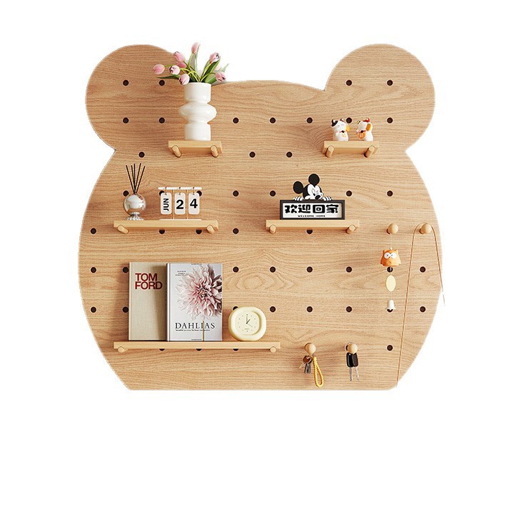 Oso pequeño agujero agujero tablero de escritorio de madera sólida almacenar exhibición modelado decoración de pared sala de estar estante de pared