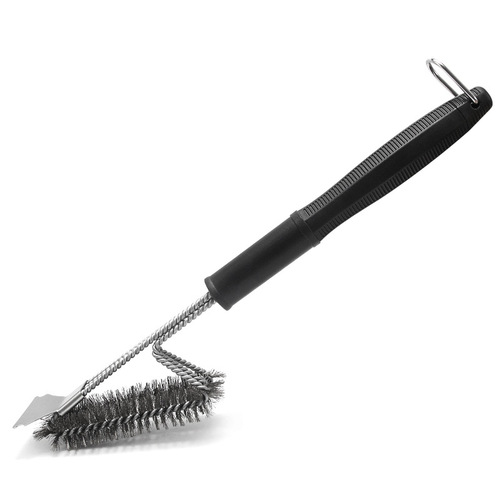 Stainless steel three-headed brush with shovel blade for BBQ outdoor grill cleaning, BBQ grill cleaning tool