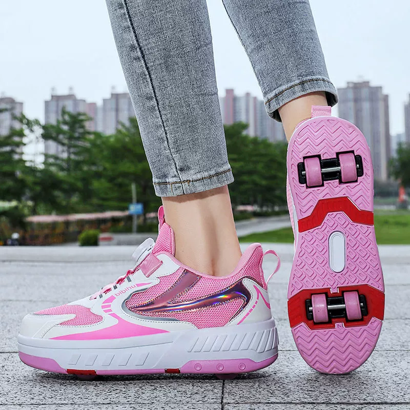 Детские Heelys для девочек, четырехколесные прогулочно-скользящие обувь для взрослых, автоматическое сжатие роликов для мужчин