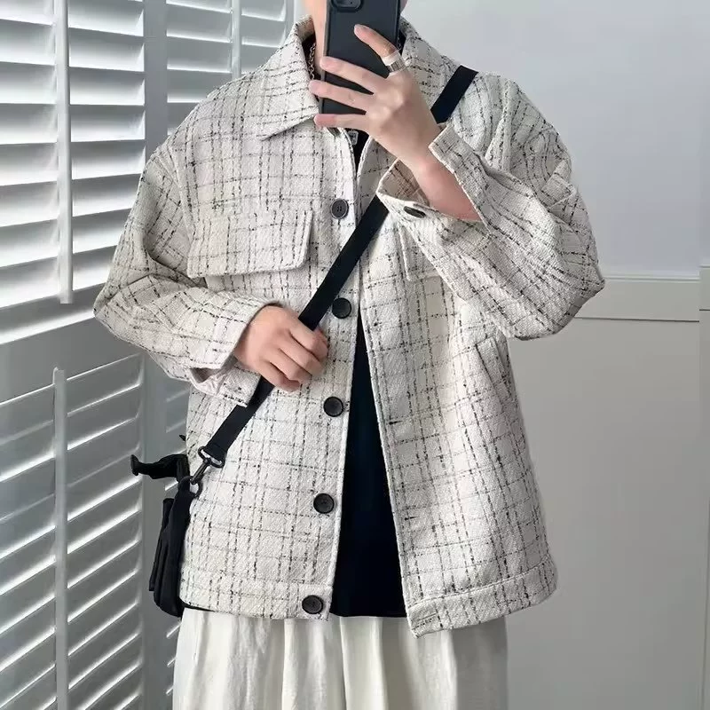 Мужская демисезонная шерстяная куртка, стиль Chanel, oversize, корейский стиль, плюс размер, американский стиль