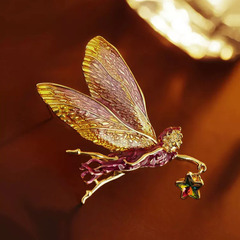 Fashionable Iridescent Wings Leading Fairy Brooch High-End Personality Retro Enamel Dream Seeking Angel Pin Clothing Accessory