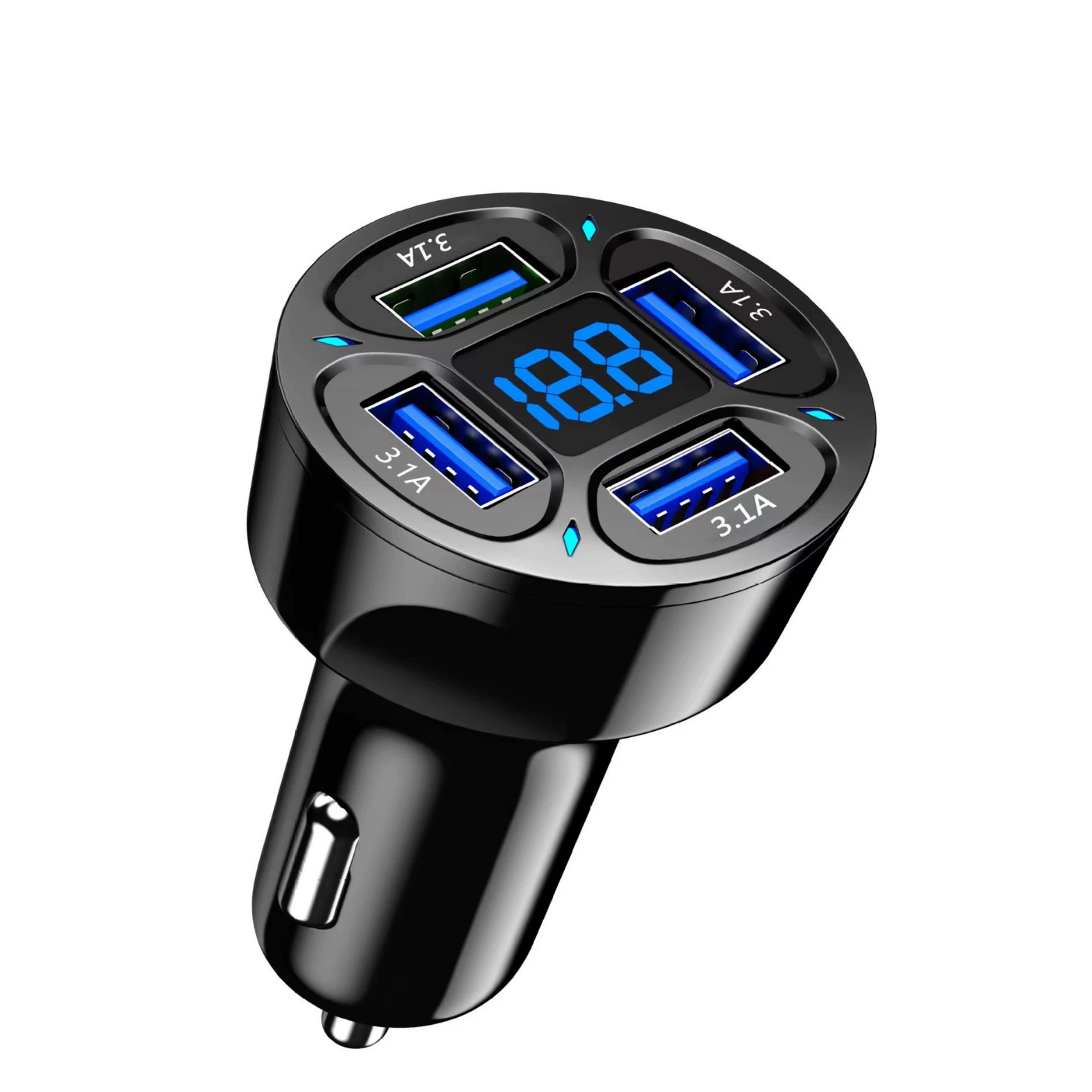 Car USB Charger 3.1A with Digital Display (4U) — Dual USB Fast Charge, PD/QC Options