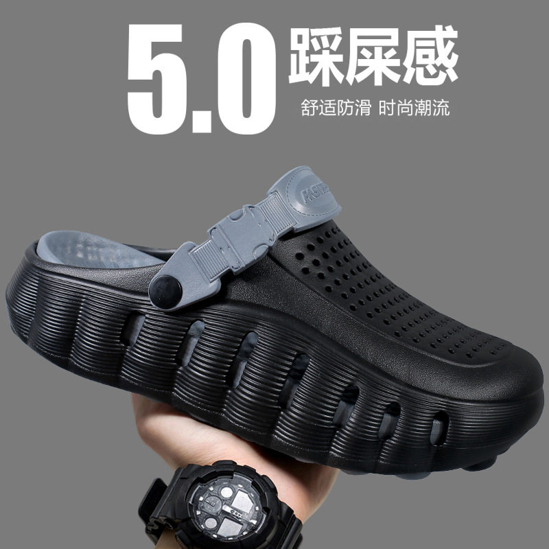 Dép nam kiểu clog mũi kín chống trượt, dép sandal thể thao đi biển và ngoài trời — 918 cam trắng, 918 hồng hoa anh đào trắng, 918 xanh sương mù, 918 xám nhạt xám đậm