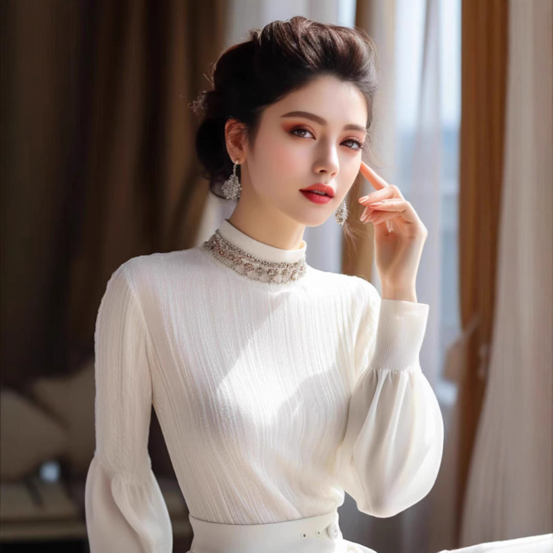 今年人気の美しいデザインニッチインナー秋冬白レースボトムシャツフレンチトップ|undefined