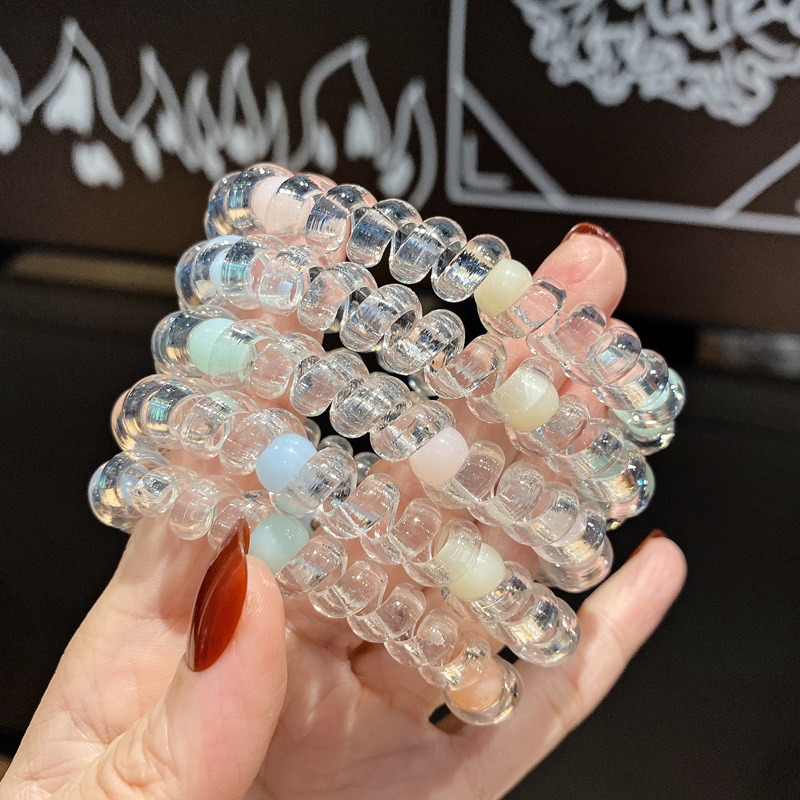 韩版电话线透明钉珠电话线发圈小清新少女扎头发手链两用发绳发饰|undefined
