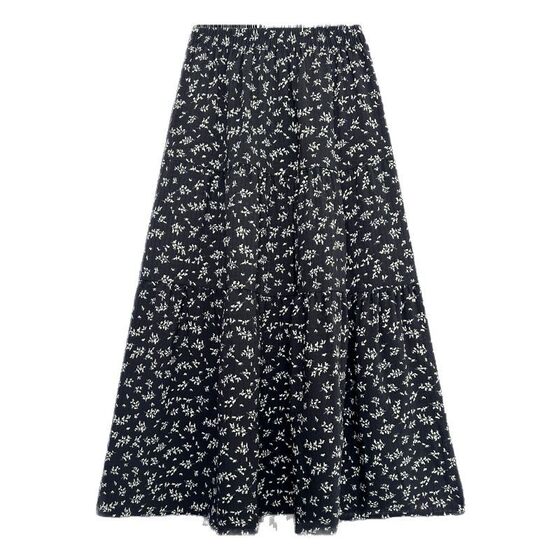 Black Floral Skirt Women's Spring and Autumn Summer 2025 New High Waist Slimming A- Line Skirt Small Cake Long Skirt
