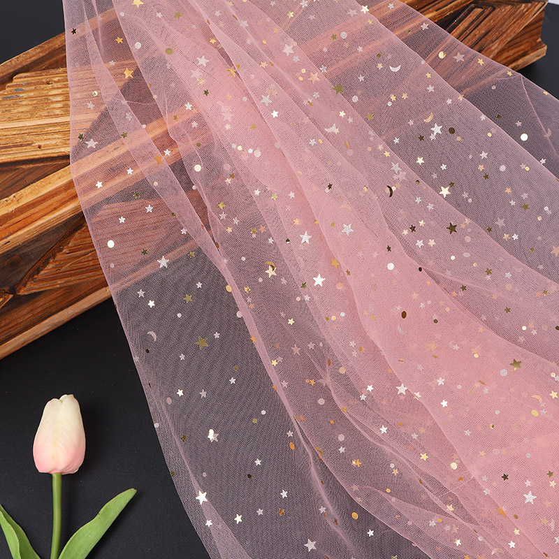 Nuevo 1.5m punzonado malla estrella y luna tela de malla hermosa tela de malla mano canasta de flores decoración dura y suave puede ser ajustada