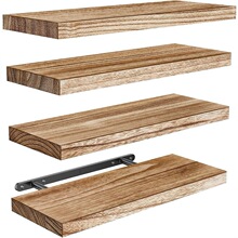 现货亚马逊木质浮动搁板桐木碳化壁挂架子跨境客厅卧室悬浮置物架