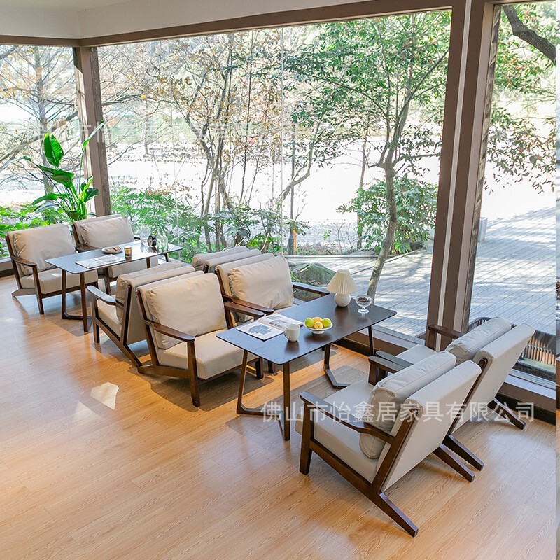 Commercial Leisure Area Reception and Negotiation Solid Wood Sofa Table and Chair Combination Milk Tea Cafe Reading Room Nordic Style Booth