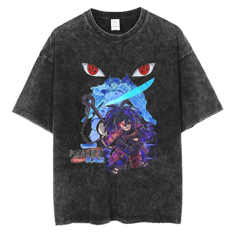 Naruto Japanese Anime Cartoon Veri High Street Viae Washed Wax-Dyed Printed T-Shirt