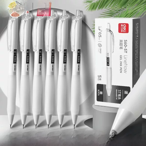 Deli Quick-Drying Exam Pen Retractable Gel Pen St Tip Student 0.5 Exam Transparent Barrel Black Ink Pen Signature