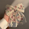 Brand Japanese hairgrip with bow, hair accessory, with embroidery, flowered, Korean style, Lolita style
