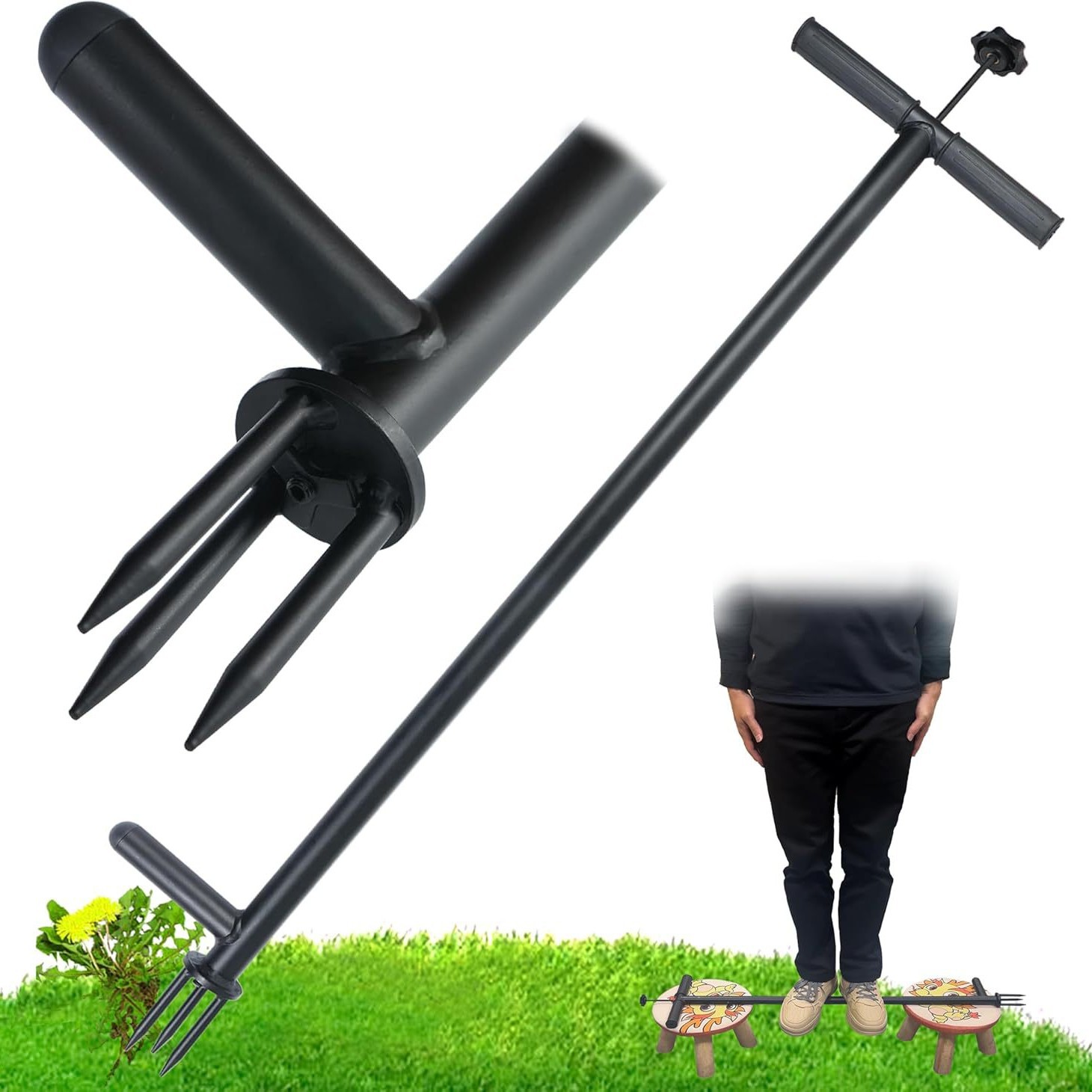 除草工具直立式重型，无需组装，由较厚的不锈钢制成，除草工具