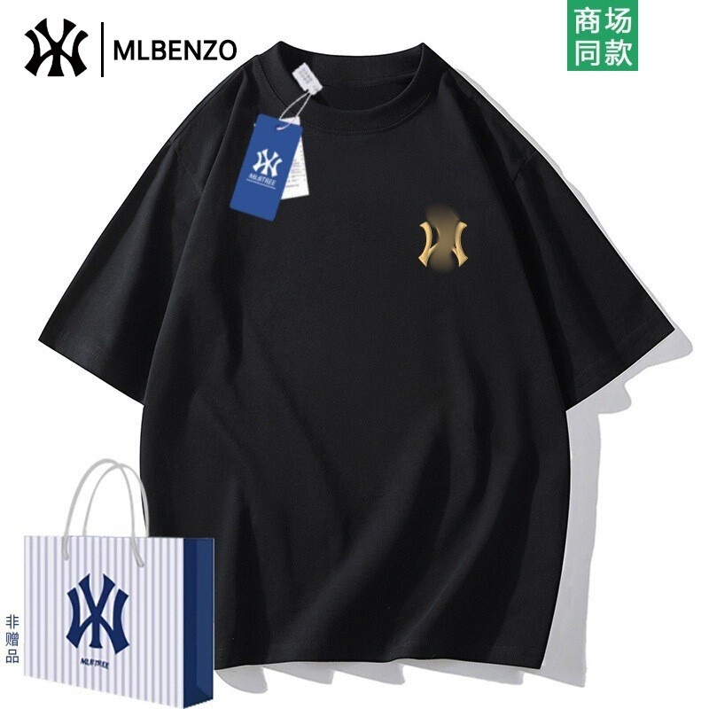Mlb&Ny Summer 2025 New Heavyweight Round-Neck Solid Color Embroidered Couple's Loose Cotton Round-Neck Short-Sleeve Unisex T-Shirt