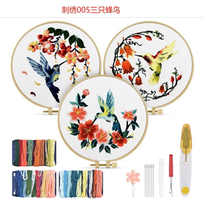 자수 005 벌새 세 마리