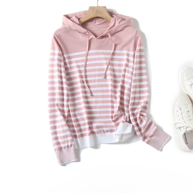 Special Clearance Striped Hooded Knit Sweater for Women, Tencel Sailor Shirt, Classic Casual Versatile Hoodie for Women Bn679