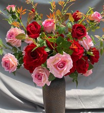 3头卷边大玫瑰仿真花 仿真玫瑰花婚庆路引花 大玫瑰绒布一件代发