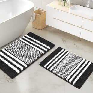Amazon Best Selling Two-Color Cationic Chenille Floor Mat Bedroom Striped Carpet Bathtub Absorbent Bathroom Non-Slip Mat