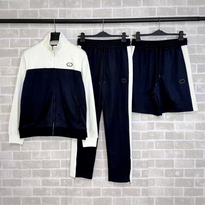High-Quality g Brand New Embroidered Stand-Collar Sports Color-Blocking Casual Versatile Unisex Set + Matching Shorts High-Quality g Brand New Embroidered Stand-Collar Sports Color-Blocking Casual Versatile Unisex Set + Matching Shorts