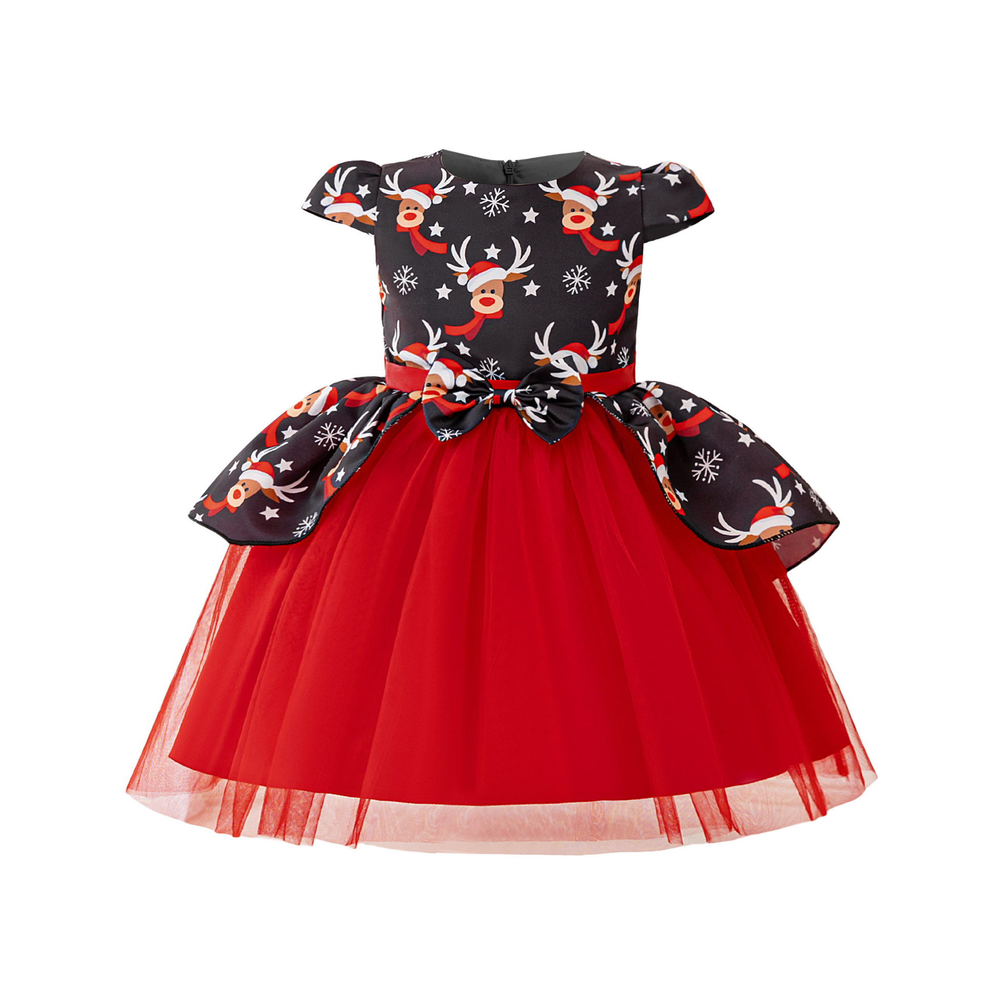 Vestido infantil de Navidad niñas mangas de dibujos animados princesas de vacaciones vestido de impresión de ciervo vestido de espectáculo image 6