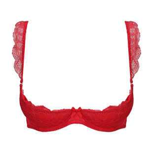 European and American Sexy Lingerie Sexy Breast Support Breast Support Women's Lace with Quarter Cup Steel Ring Gasket Thickness 2cm