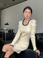 感法式小香风包臀裙女秋冬新款内搭甜辣美气质外穿长袖连衣裙