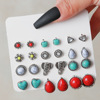 Turquoise accessory, earrings, retro set, Aliexpress, 12 pair, wholesale
