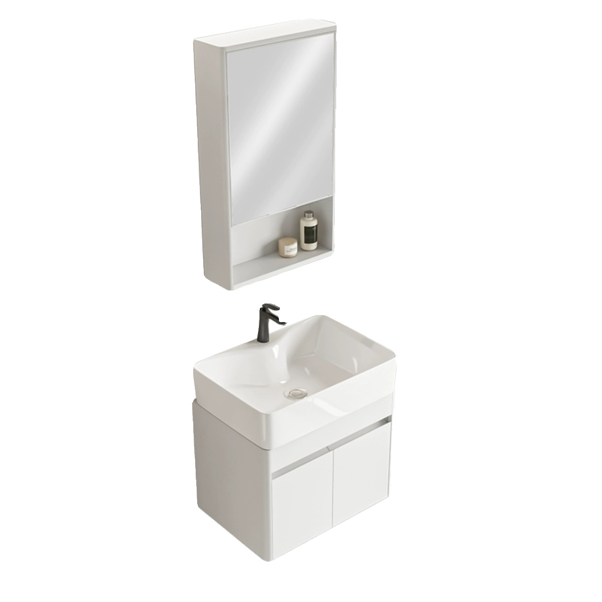 Cuenca cerámica integrada tipo casa pequeña con aire de crema gabinete de baño de acero inoxidable gabinete de lavabo