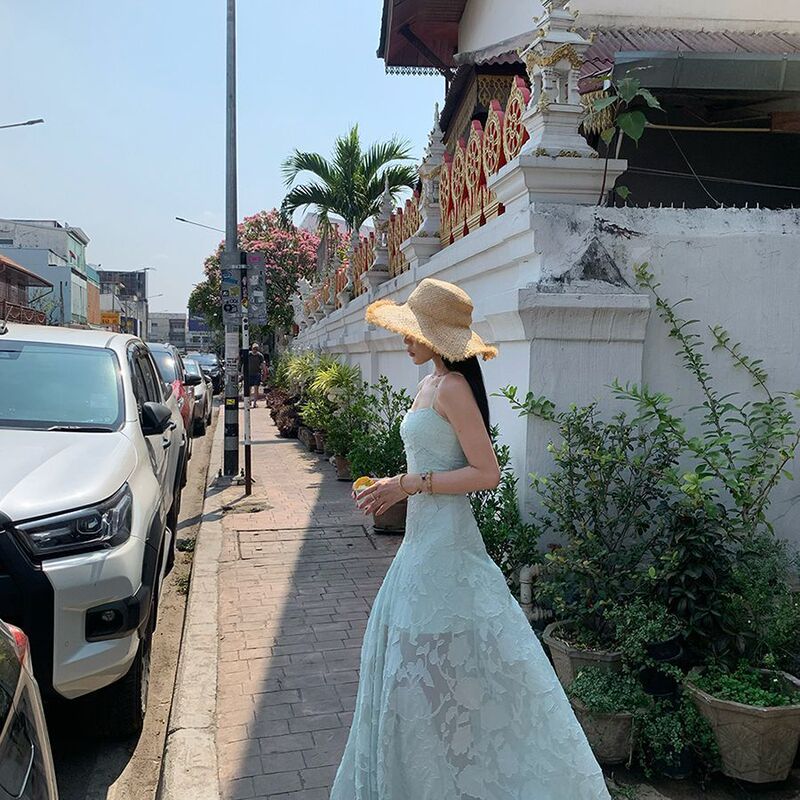 Summer Spaghetti Strap Dress for Women, Mint Green, French Style, Suitable for Beach Vacation, 2026 New Model, Elegant and Slimming Summer Spaghetti Strap Dress for Women, Mint Green, French Style, Suitable for Beach Vacation, 2026 New Model, Elegant and Slimming
