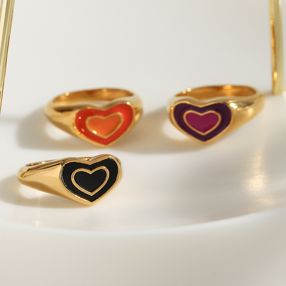 6g Weight PVD Coated Gold Plating Process 18K Gold Plated Plating Material Wholesale Jewelry Fashion Heart Shape 304 Stainless Steel 18K Gold Plated PVD Coated Plating Rings