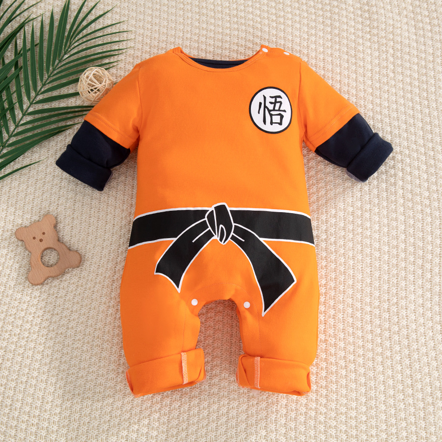 Vestido de una pieza de bebé de anime de primavera y otoño, un tipo de mameluco de manga larga de algodón puro, ropa de recién nacido, vestido de gatear para bebés, vestido de un año