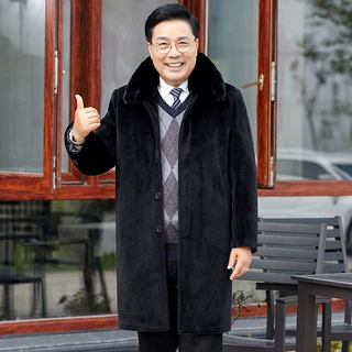 中老年人毛呢大衣男士中长款加绒加厚棉袄宽松爸爸装爷爷冬装外套