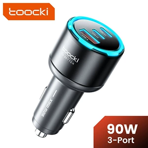 Toocki 90W üçü-birində sürətli avtomobil şarj cihazı, siqaret alışqanı üçün