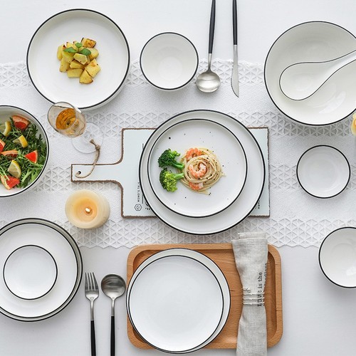 Ceramic tableware Nordic minimalist home set bowls plates spoons DIY free combination rice bowl noodle bowl soup bowl plate fish plate
