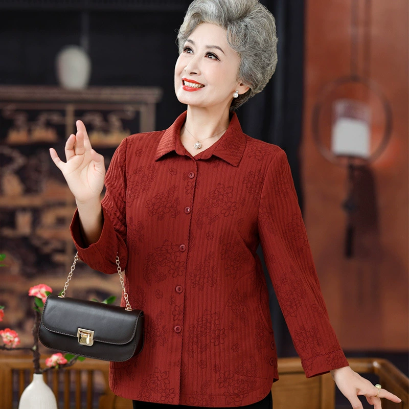 Бабушка осеннее тонкое пальто для женщин среднего и пожилого возраста 2024 новая рубашка благородная мама пожилая леди весна и осень одежда