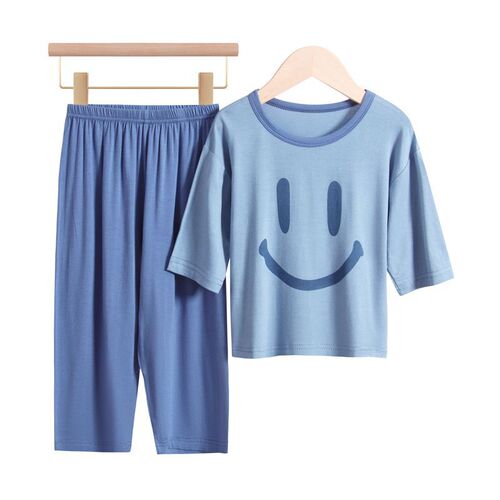Spring and summer Modal children's home clothes, men's and women's baby pajamas, pajamas, air-conditioned clothes suits, smiling parent-child models