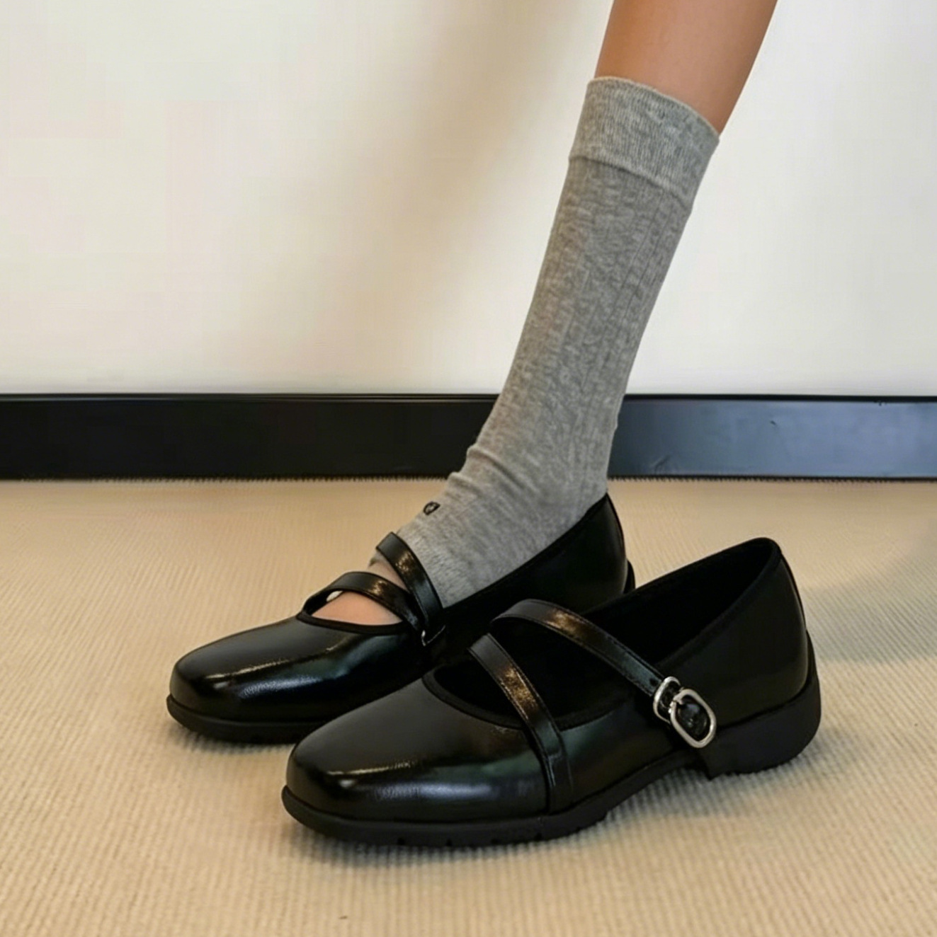 retro Mary Jane shoes square toe