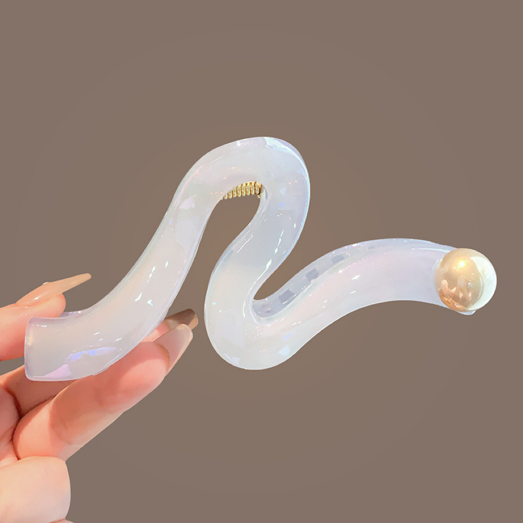 안개빛 블루 진주 물결 집게핀
