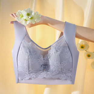 New Lace Mesh Sexy Seamless Vest Underwear Beautiful Back No Steel Ring Large Size One-piece Anti-running Bra